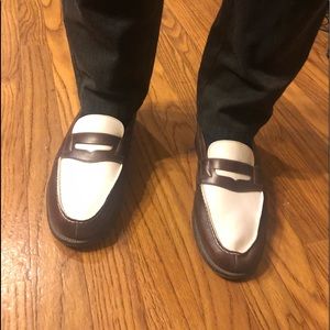 Men's JM Weston 180 Moccasin Leather Penny Loafer two tone split toe dress shoes